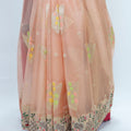 Peach Organza Saree with Multicolor Embroidery and Zari Woven Pallu - Mangaldeep NX