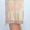 Peach Organza Saree with Multicolor Embroidery and Zari Woven Pallu - Mangaldeep NX