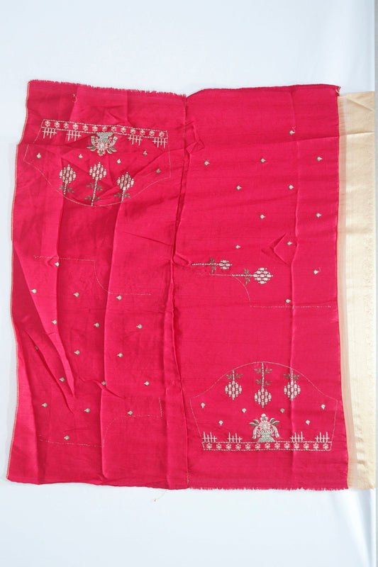 Peach Organza Saree with Multicolor Embroidery and Zari Woven Pallu - Mangaldeep NX