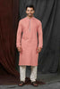 Peach Textured Cotton Kurta for Men with Off - White Pyjama - Mangaldeep NX
