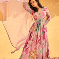 Perfect Pink Floral Anarkali Dress with Embroidered Dupatta - Mangaldeep NX