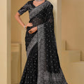 Black Silver Embroidered Designer Saree Party Wear