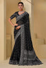 Black Silver Embroidered Designer Saree Party Wear