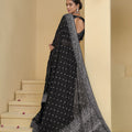 Black Silver Embroidered Designer Saree Party Wear