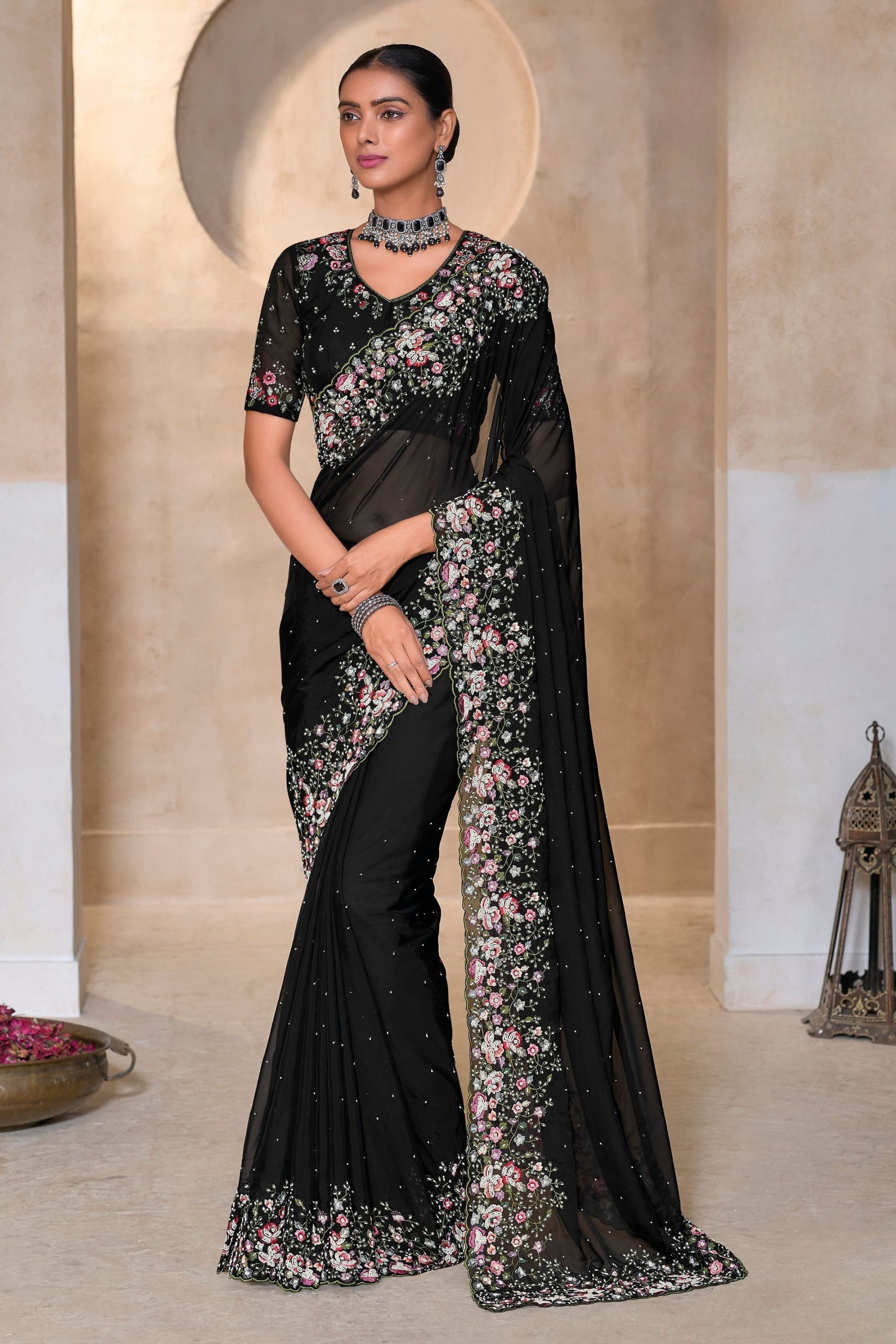 Designer Black Saree with Matching Blouse