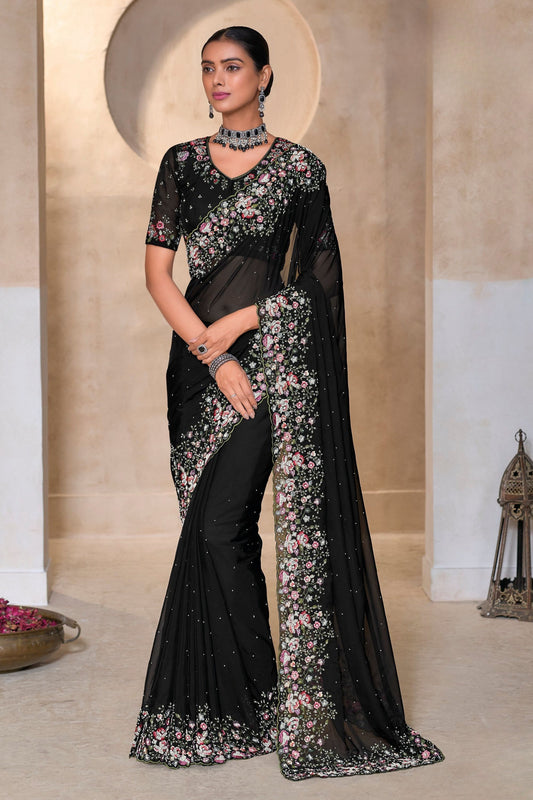 Designer Black Saree with Matching Blouse
