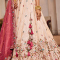 Pink and Cream Embroidered Bridal Lehenga Choli with Sequin Work and Dupatta - Mangaldeep NX