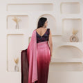 Pink and Maroon Satin Silk Saree with Embroidered Zari Border and Designer Blouse - Mangaldeep NX