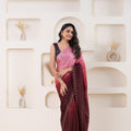 Pink and Maroon Satin Silk Saree with Embroidered Zari Border and Designer Blouse - Mangaldeep NX