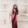 Pink and Maroon Satin Silk Saree with Embroidered Zari Border and Designer Blouse - Mangaldeep NX