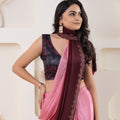 Pink and Maroon Satin Silk Saree with Embroidered Zari Border and Designer Blouse - Mangaldeep NX