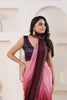 Pink and Maroon Satin Silk Saree with Embroidered Zari Border and Designer Blouse - Mangaldeep NX