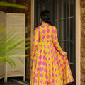 Pink and Yellow Rayon Bandhani Print Kurti with Palazzo Set for Festive Wear - Mangaldeep NX