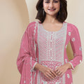 Pink Designer Chinon Straight Cut Salwar Kameez - Mangaldeep NX