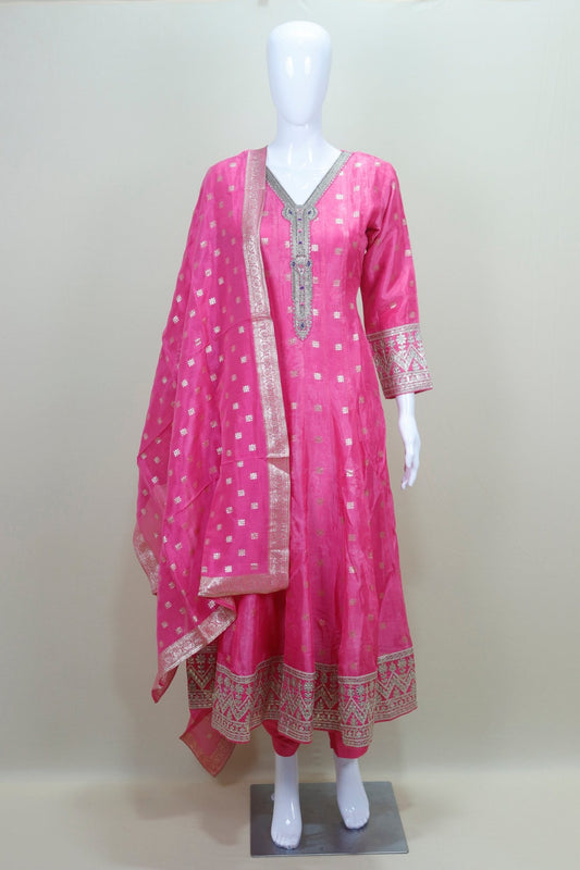 Pink Embroidered Anarkali Suit Set Traditional Festive Wear with Dupatta - Mangaldeep NX