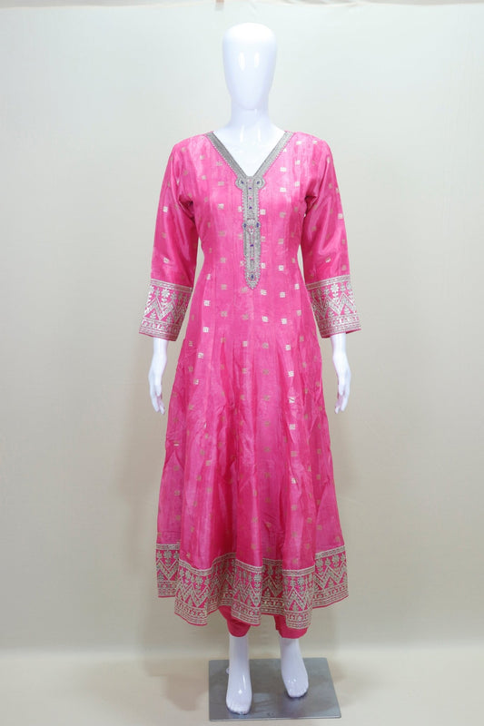 Pink Embroidered Anarkali Suit Set Traditional Festive Wear with Dupatta - Mangaldeep NX