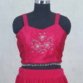 Pink Embroidered Crop Top Lehenga Set with Jacket - Mangaldeep NX