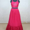 Pink Embroidered Crop Top Lehenga Set with Jacket - Mangaldeep NX