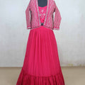 Pink Embroidered Crop Top Lehenga Set with Jacket - Mangaldeep NX