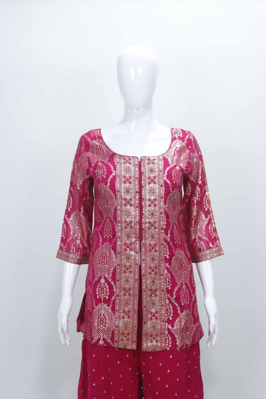 Pink Embroidered Party Wear Sharara Suit Set - Mangaldeep NX