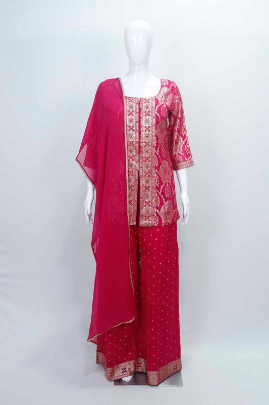 Pink Embroidered Party Wear Sharara Suit Set - Mangaldeep NX