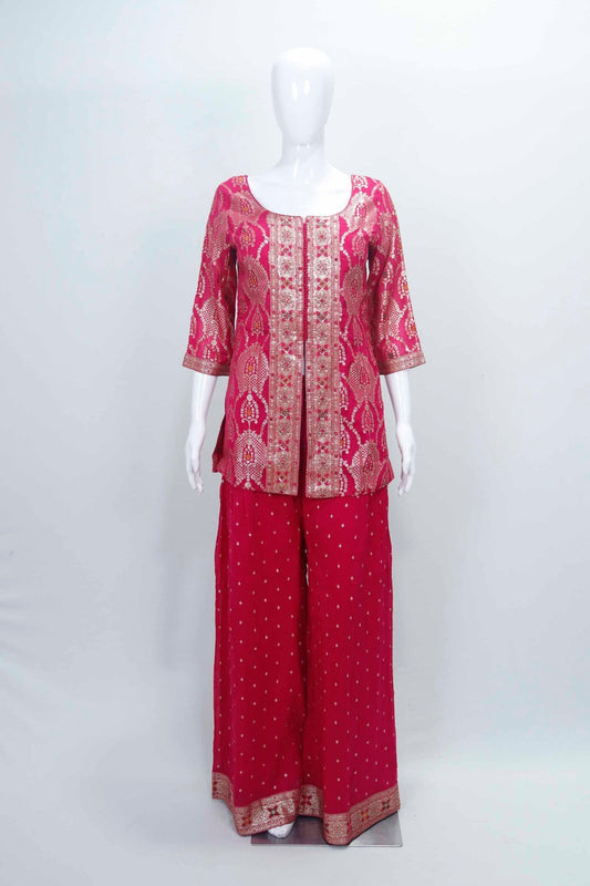 Pink Embroidered Party Wear Sharara Suit Set - Mangaldeep NX
