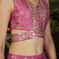 Pink Embroidered Silk Lehenga Choli Set with Sequin Dupatta - Mangaldeep NX