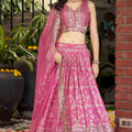 Pink Embroidered Silk Lehenga Choli Set with Sequin Dupatta - Mangaldeep NX