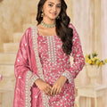 Pink Embroidered Straight Salwar Suit with Matching Dupatta - Mangaldeep NX