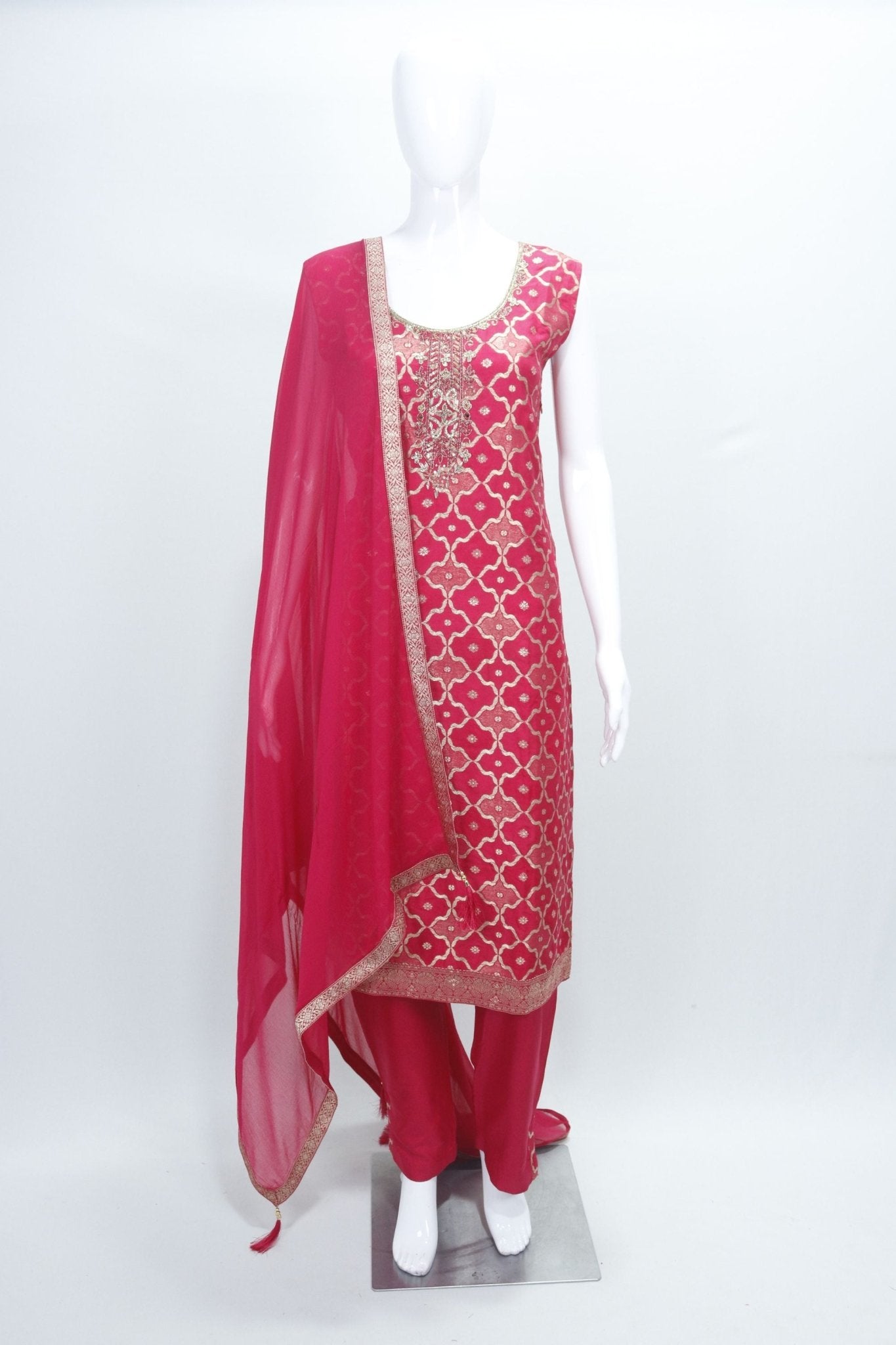 Pink Embroidered Straight Salwar Suit with Matching Dupatta - Mangaldeep NX