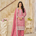 Pink Embroidered Straight Salwar Suit with Matching Dupatta - Mangaldeep NX