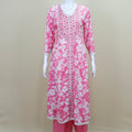 Pink Floral Printed Cotton Kurta Set Palazzo Elegant Festive Casual Wear Suit - Mangaldeep NX