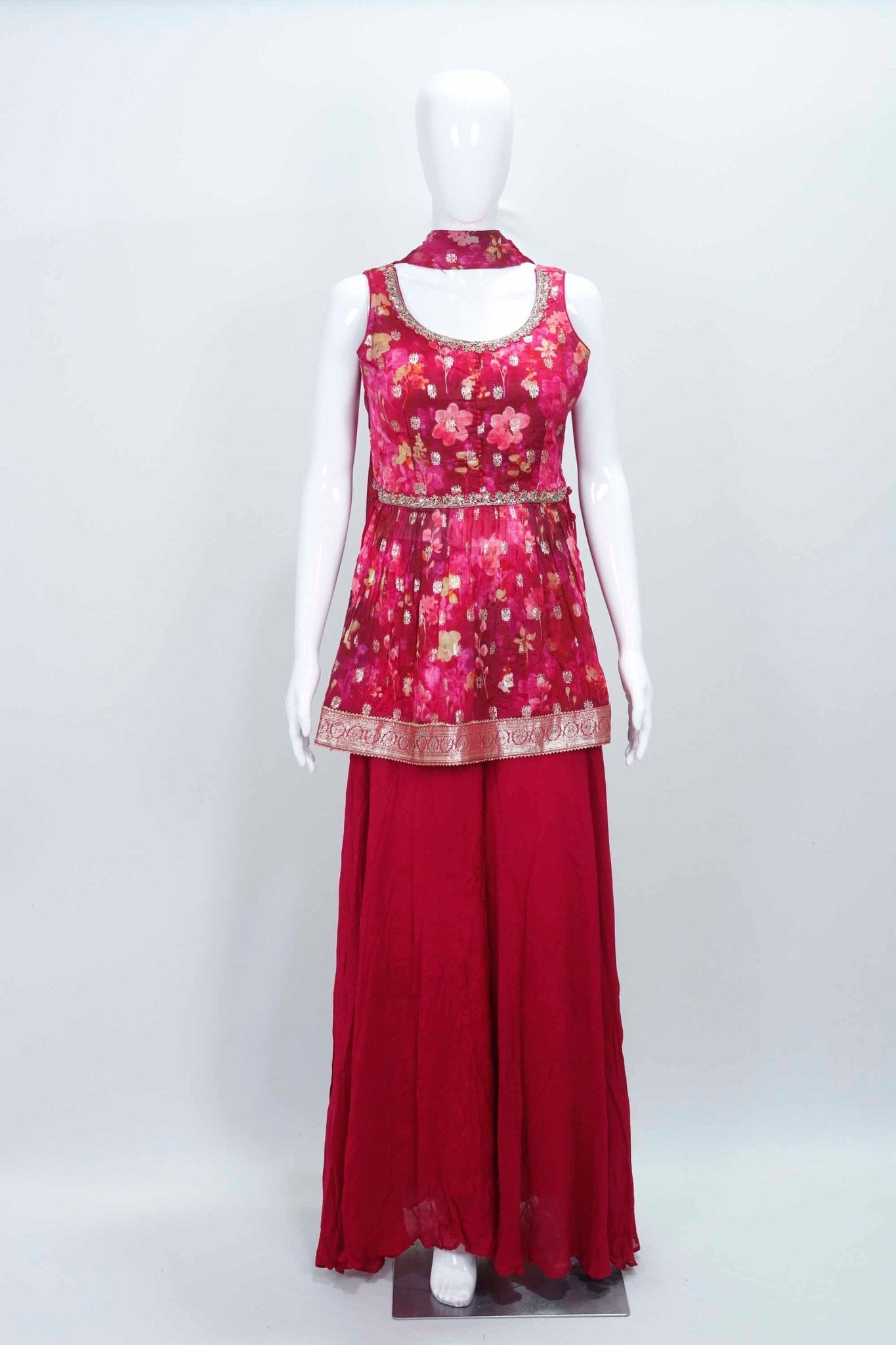 Pink Floral Printed Georgette Sharara Set with Dupatta for Party Wear - Mangaldeep NX