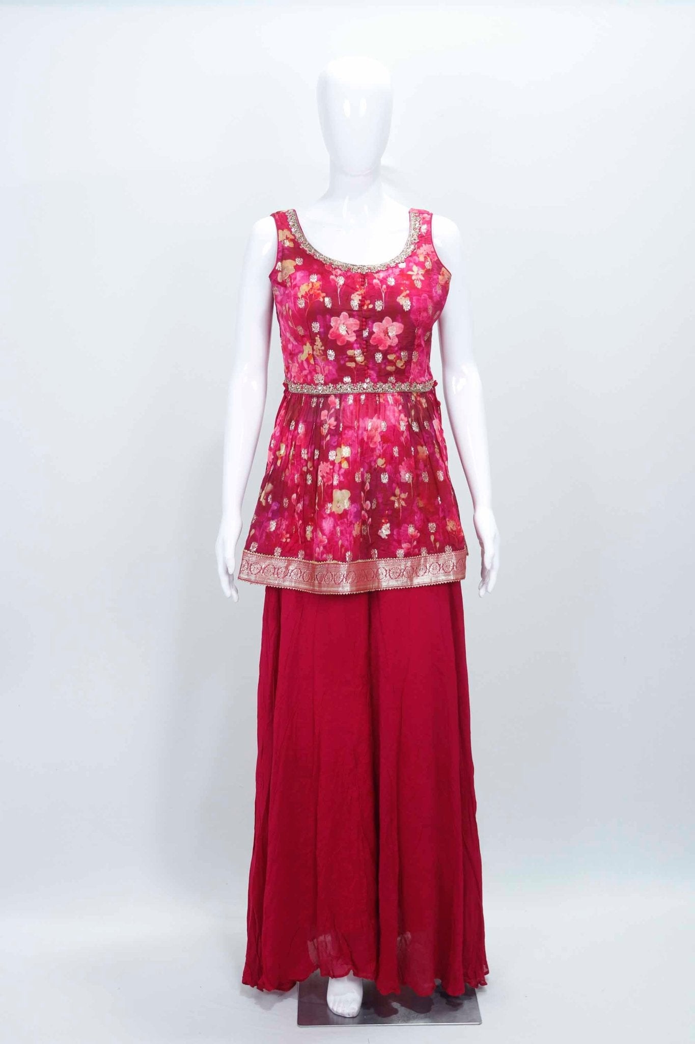 Pink Floral Printed Georgette Sharara Set with Dupatta for Party Wear - Mangaldeep NX