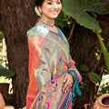 Pink Kanjivaram Silk Saree with Blue Zari Woven Border and Floral Pallu - Mangaldeep NX