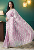 Pink Organza Saree with Gold Leaf Vine Print and Sequin Lace Border - Mangaldeep NX