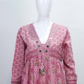 Pink Printed Anarkali Kurta Set with Mirror Work and Dupatta for Women - Mangaldeep NX