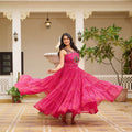 Pink Printed Cotton Gown with Embroidered Yoke - Mangaldeep NX