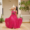 Pink Printed Cotton Gown with Embroidered Yoke - Mangaldeep NX