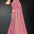 Pink Sequin Embellished Party Wear Fandy Silk Saree with Golden Scallop Border - Mangaldeep NX