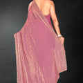 Pink Sequin Embellished Party Wear Fandy Silk Saree with Golden Scallop Border - Mangaldeep NX