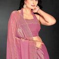 Pink Sequin Embellished Party Wear Fandy Silk Saree with Golden Scallop Border - Mangaldeep NX