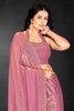 Pink Sequin Embellished Party Wear Fandy Silk Saree with Golden Scallop Border - Mangaldeep NX