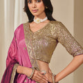 Pink Silk Embroidered Lehenga Choli Set with Sequined Blouse and Contrast Dupatta - Mangaldeep NX