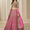 Pink Silk Embroidered Lehenga Choli Set with Sequined Blouse and Contrast Dupatta - Mangaldeep NX