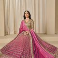 Pink Silk Embroidered Lehenga Choli Set with Sequined Blouse and Contrast Dupatta - Mangaldeep NX