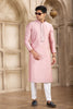 Pink Silk Kurta Pyjama Set for Men with Mirror Embellished Placket - Mangaldeep NX