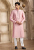 Pink Silk Kurta Pyjama Set for Men with Mirror Embellished Placket - Mangaldeep NX