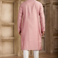 Pink Silk Kurta Pyjama Set for Men with Mirror Embellished Placket - Mangaldeep NX