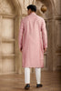 Pink Silk Kurta Pyjama Set for Men with Mirror Embellished Placket - Mangaldeep NX